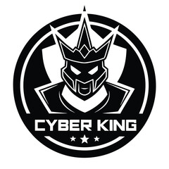 cyber king logo futuristic crowned mascot with on white background 