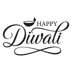 Happy Diwali Calligraphy Design with Diya Lamp and Festive Typography