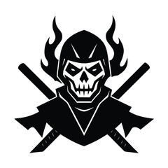 skull and cross cyber skull ninja skull with ninja mask crossedbones in red