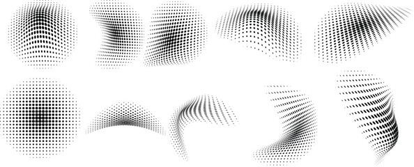 Halftone dotted pattern wavy vector set