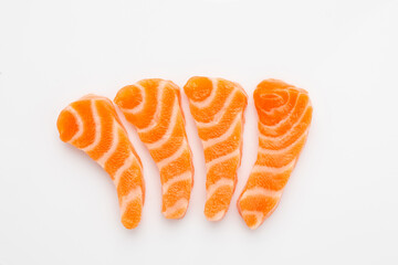 Salmon raw sashimi on white background
