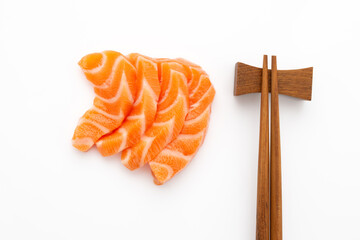 Salmon raw sashimi on white background