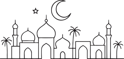 Ramadan Kareem Minimalist Mosque Silhouette with Crescent Moon and Star