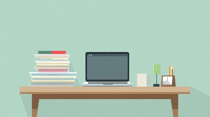 Fototapeta premium Desk scene with documents and laptop representing shared plan and learning update 