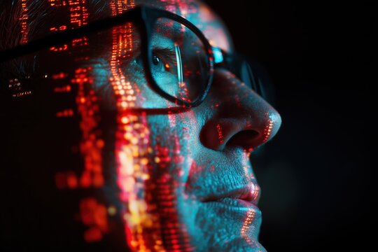 Hacker's Double Exposure Portrait with Digital Code