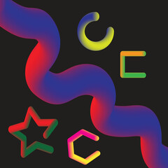 Abstract colorful fluid shapes and star on dark background