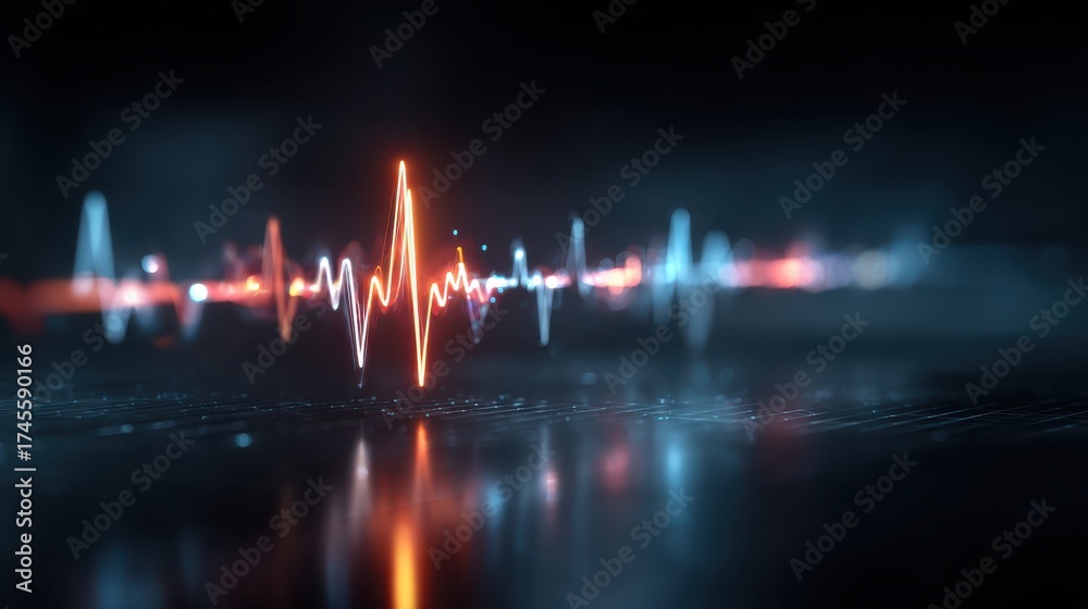 Sticker abstract medical glowing waveform display with rhythmic patterns