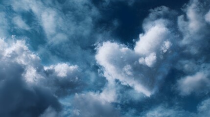 Obraz premium A striking heart shaped cloud formation drifts across a deep blue sky evoking a sense of love and wonder