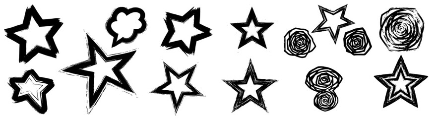 Grunge Starbursts & Swirls: Hand-Drawn Vector Graphics Set for Creative Design Projects - Includes Distressed Stars, Comic Speech Bubbles, Abstract Shapes, Sketchy Texture Elements for Artistic Layout