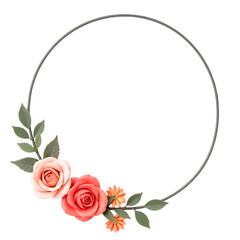 Elegant circular frame with roses and leaves, perfect for wedding invitations or feminine designs