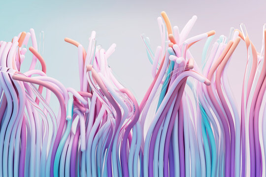 3D soft pastel tendrils intertwining in bright minimal background