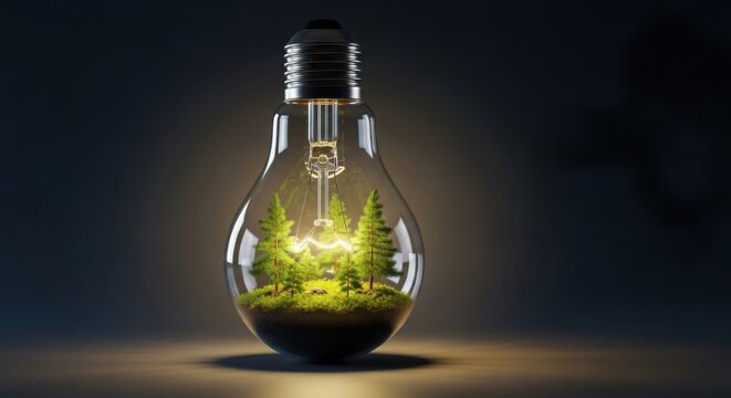 Nature captured inside a light bulb idea generation concept