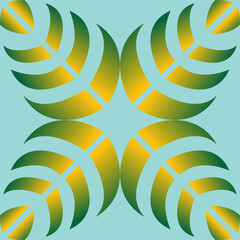 Golden Green Gradient Leaf Starburst Seamless Vector Pattern
