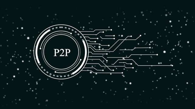 P2 P network connection digital technology abstract background peer to peer decentralized system data transfer concept futuristic network nodes glowing particles communication