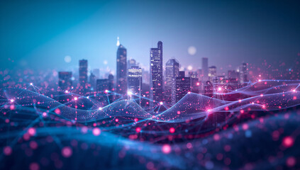 Fototapeta premium Futuristic Cityscape with Abstract Digital Elements