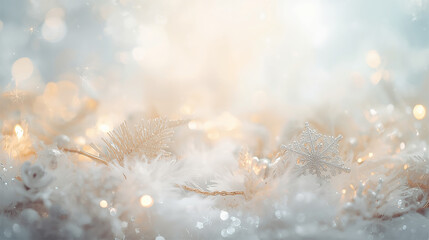Softly focused serene and dreamy Christmas HD background  - snow covered forest