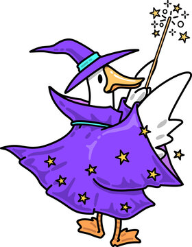 Groovy Goose Dressed as Wizard with Magic Wand Cartoon