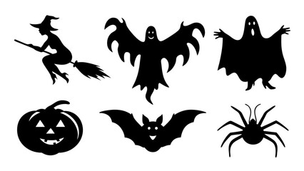 Fototapeta premium Set of Halloween silhouette collection elements on tranparent background