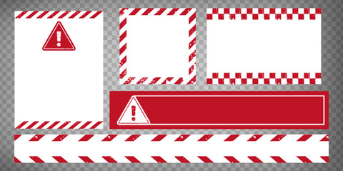 Set of tamplates red and white danger signs vector images. Grunge danger signs  blank for your web site design, app, UI. EPS10.