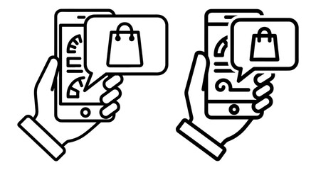 Vector art of hand holding smartphone with shopping bag icon on screen