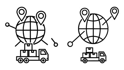 Vector art of global delivery service with truck and globe for worldwide shipping concept
