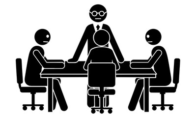 Illustration of a business meeting, depicting teamwork and leadership in a corporate setting