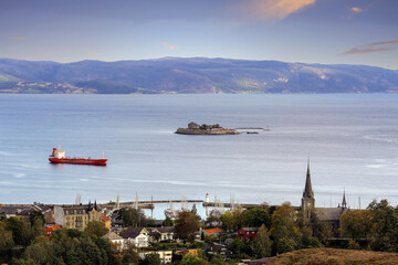 Autumn aerial view of the island Munkholmen , Trondheim