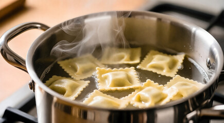 Boiling Ravioli Cooking In Pot
