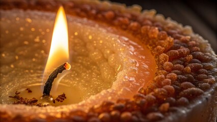 burning candles on a wooden table