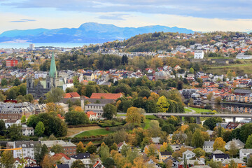 Autumn aerial view of the city Trondheim