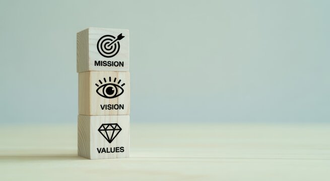 Vision, Mission, and Values: Conceptual image representing the core principles of a business or organization.