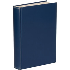 Fototapeta premium Dark blue hardcover book with blank spine standing upright on white background