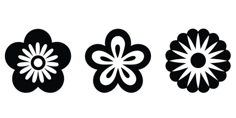 black and white floral silhouettes. set of flowers icons