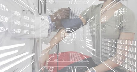 Doctor placing BP cuff on arm inflating for BP measurement while clear health UI displays gauge - Powered by Adobe