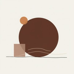 Abstract mid century modern geometric composition with circles and squares in earth tones