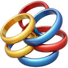 Group of interlocking colorful bracelets forming abstract geometric shape isolated on black isolated on transparent background