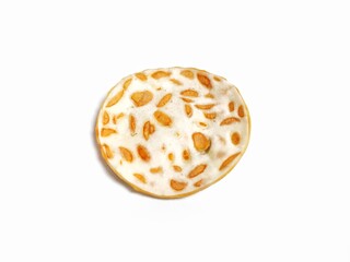 Single object of Keripik Tempe or Tempeh Chips isolated on white background with copy space. Traditional Indonesian food are made from soybeans mixed with rice flour then sliced ​​thinly.