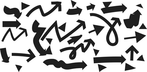 Black & White Arrow Set: Hand-Drawn, Directional Graphics, Vector Illustration, Design Elements, Navigation Icons, Wayfinding Symbols