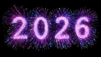 Happy New Year 2026 Celebration with Fireworks on Black Background