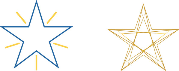 Stylized glowing stars, radiant sparkle icons, festive decorative elements, layered golden star design, celebration symbol graphics, flat vector illustration art