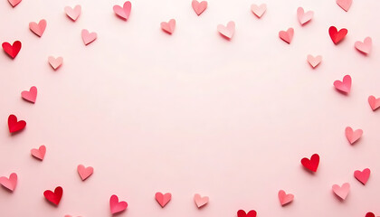 Paper hearts frame, pink and red tones, love and romance concept, with copy space