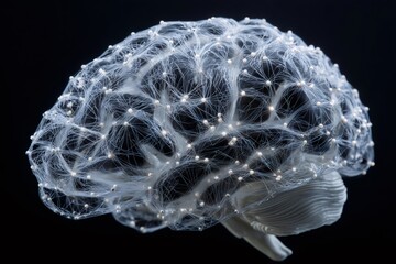 Brain representing artificial intelligence, machine learning, and human thinking processes with illuminated neural circuits