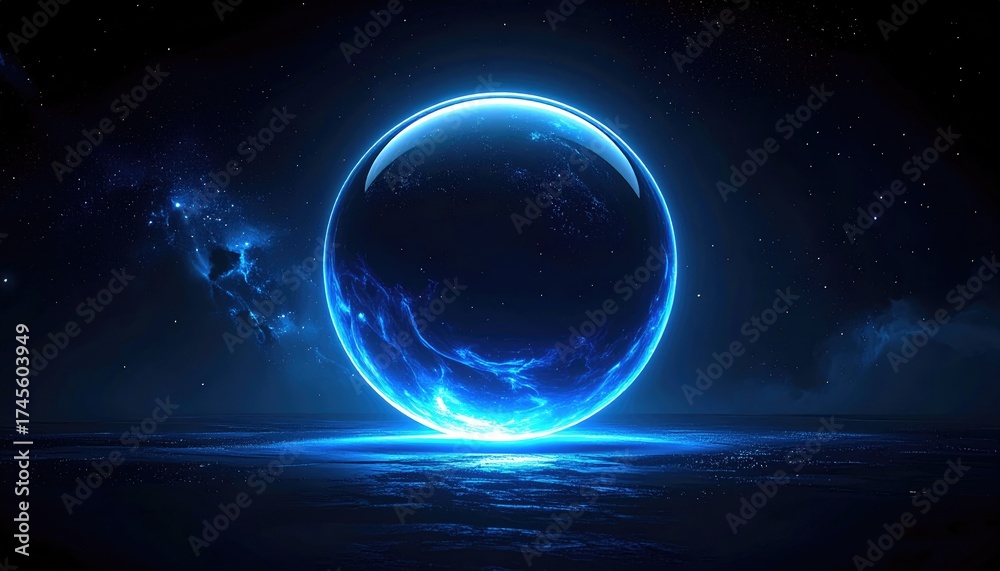 Canvas Prints glowing blue orb with cosmic background in deep space environment