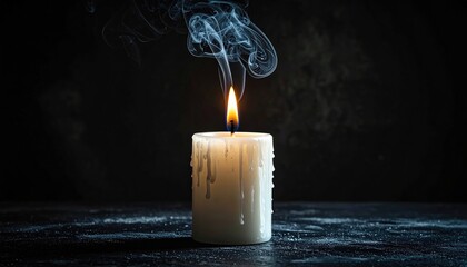 Candle Flame Illuminating Dark Space with Wisps of Smoke Above