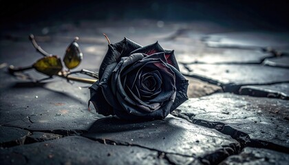 Dark Velvet Rose on Cracked Ground in Dramatic Lighting