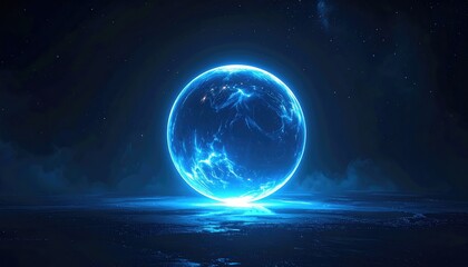 Glowing Blue Orb in Space with Ethereal Light and Cosmic Background
