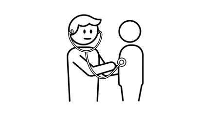 Doctor examining patient with stethoscope. Medical check-up. Healthcare icon. Diagnostic illustration.