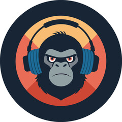  Monkey Wearing Headphones Listening Music Fierce Face
