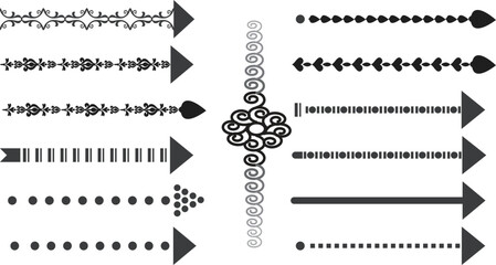 Black & White Arrow Graphic Elements: Decorative Dividers, Borders, & Design Accents for Web & Print Projects - Vector Illustration Set