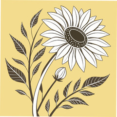 Vector sunflower with white border on a yellow background
